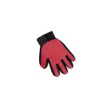 Textile and rubber glove, for brushing pets, red color, right hand